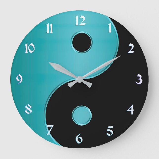 Relógio Grande Yin Yang Clock em Turquesa e Negro (Frente)