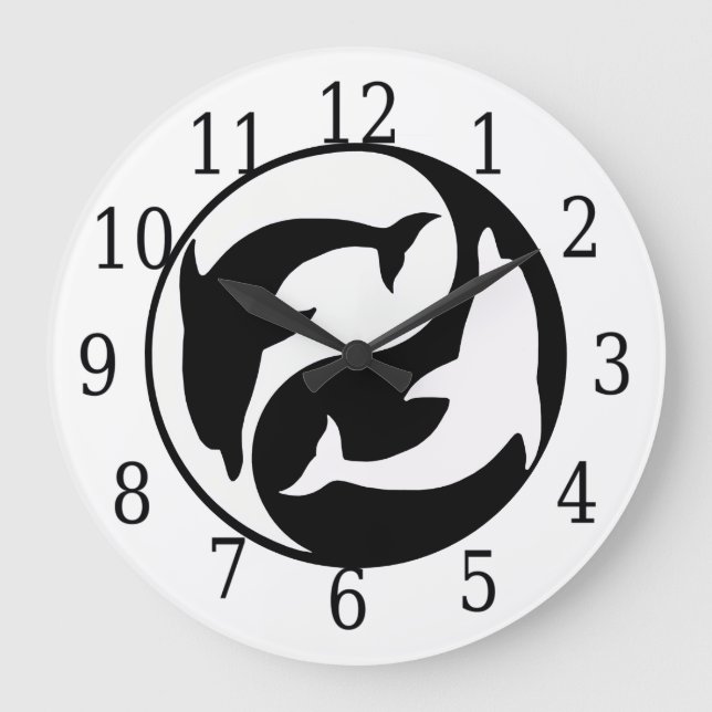 Relógio Grande Yin Yang Dolphins Round Clock (Frente)