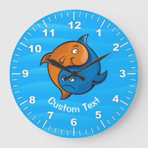 Relógio Grande Yin Yang Fish Cartoon