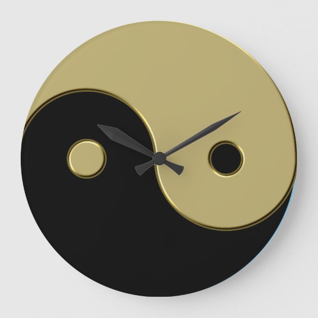 Relógio Grande yin yang preto e dourado (Frente)