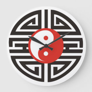 Relógio Grande Yin & Yang Tattoo - preto vermelho