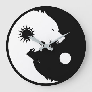 Relógio Grande Yin Yang Wolves