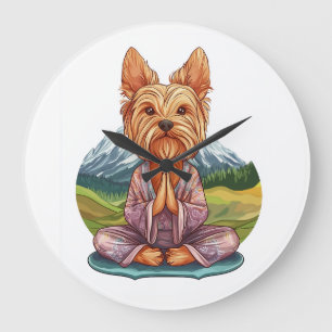 Relógio Grande Yorkie de ioga � Cão engraçado meditando