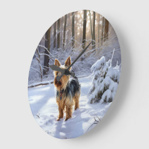 Relógio Grande Yorkshire Terrier Deixe Nevar Natal