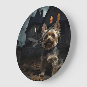 Relógio Grande Yorkshire Terrier Halloween Assustador