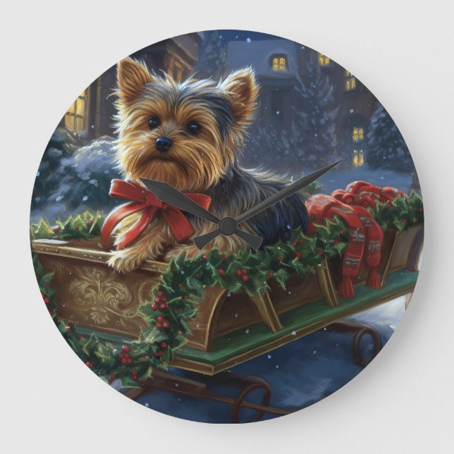 Relógio Grande Yorkshire Terrier Temporada de Natal (Frente)