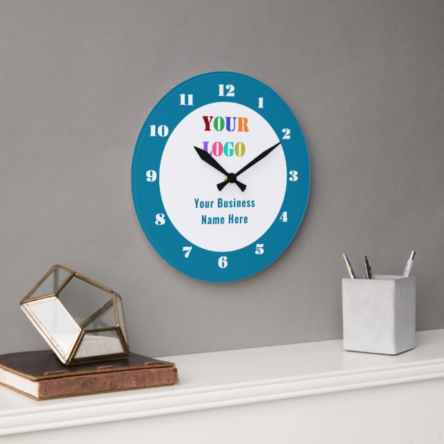 Relógio Grande Your Branded Company Logo Name Text Clock Template (Escritório)
