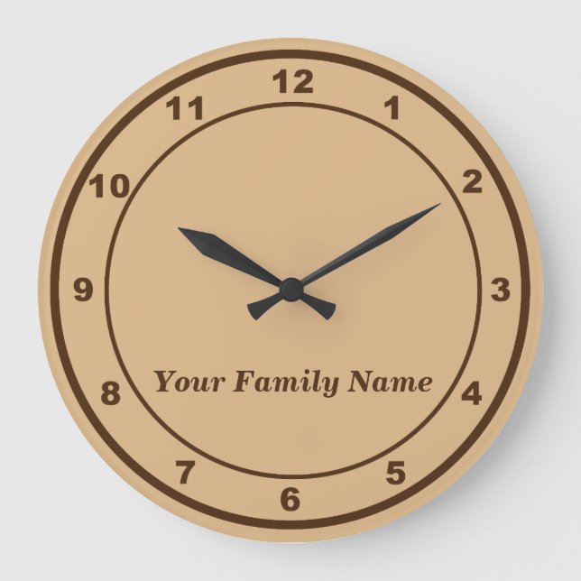 Relógio Grande Your Family Name on Light Brown Round Wall Clock (Frente)