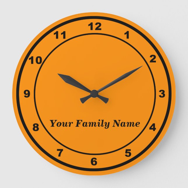 Relógio Grande Your Family Name on Orange Round Wall Clock (Frente)