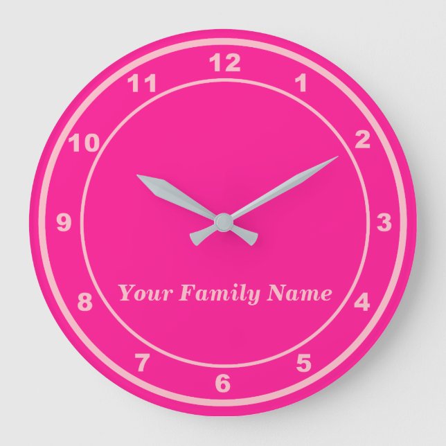 Relógio Grande Your Family Name on Pink Round Wall Clock (Frente)
