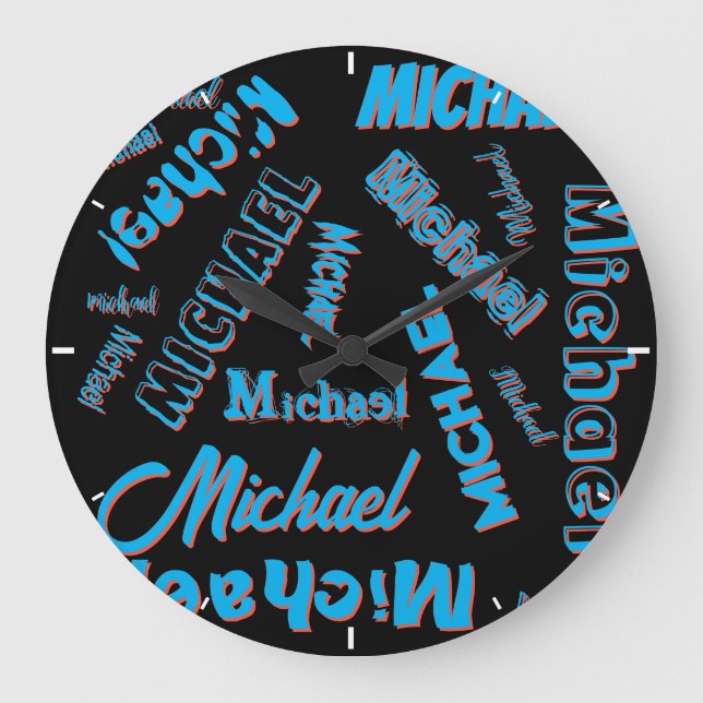 Relógio Grande Your name pattern monogram blue red black colour (Frente)