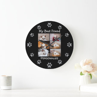 Relógio Grande Your pet dog custom photo collage best friend name