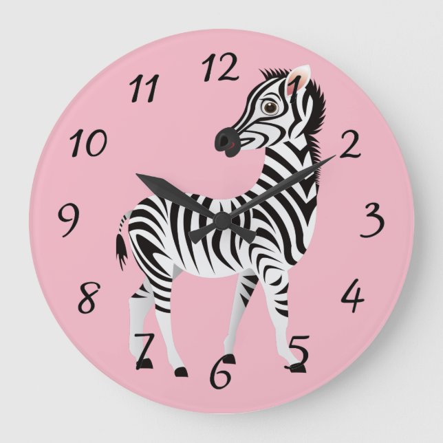 Relógio Grande Zebra animada fofa (Frente)