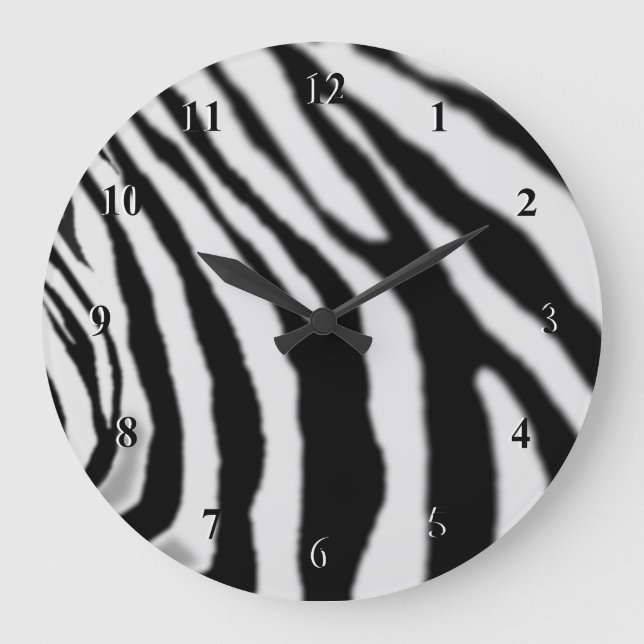 Relógio Grande Zebra Clock Black and White Zebras Stripes Design (Frente)
