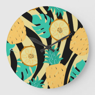 Relógio Grande Zebra, monstera, abacaxi: padrão de verão.