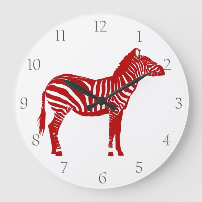 Relógio Grande Zebra - Vermelho profundo e branco (Frente)