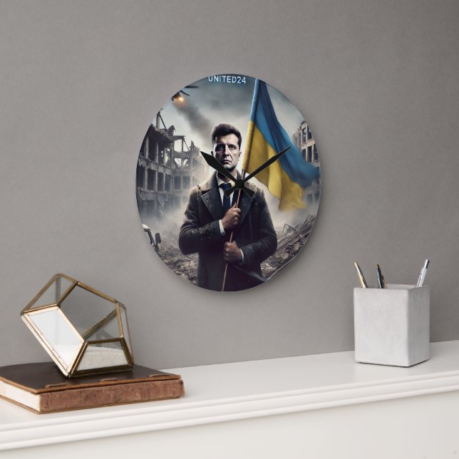 Relógio Grande Zelenskyy Ucrânia Flag Wall Clock (Escritório)