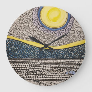 Relógio Grande zentangues de desenho caótico do sol e da lua