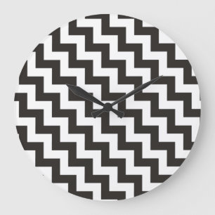 Relógio Grande Zigzags Round Wall Clock, Black and White Chevrons