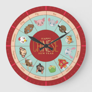 Relógio Grande Zodiac chinês com caracteres bonitos Wall Clock