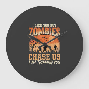 Relógio Grande Zombies Engraçados Desenho de Caça de Halloween