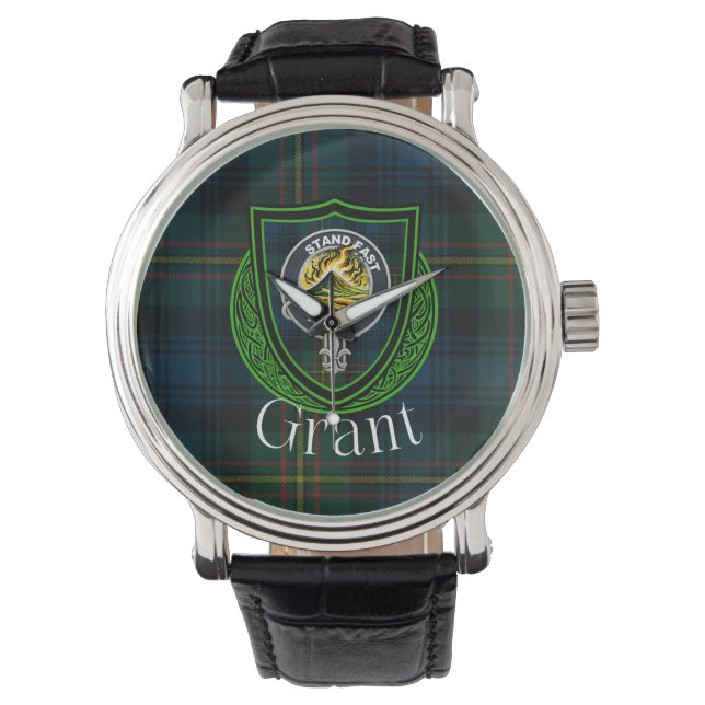 Relógio Grant Scottish Clan Tartan & Crest (Frente)