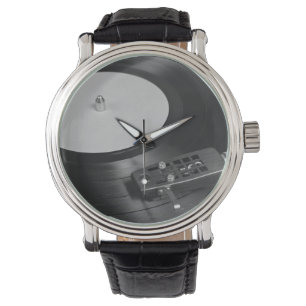 Relógio Gravação de vinil reproduzindo em uma visão ger