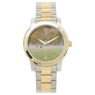 Relógio Grazing Elk Casal Dourado e Silver Watch