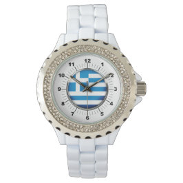 Relógio Grécia feminina Rhinestone White Enamel Watch