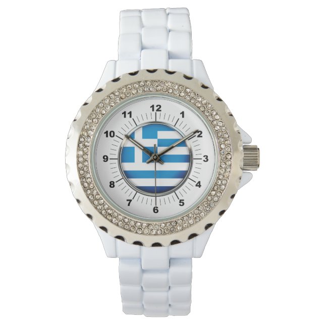Relógio Grécia feminina Rhinestone White Enamel Watch (Frente)
