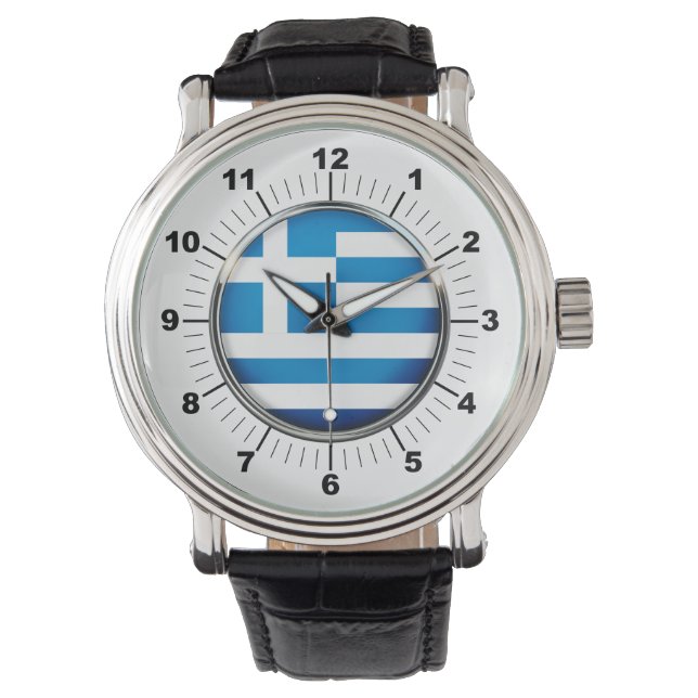 Relógio Grécia masculina Vintage Black Leather Watch (Frente)