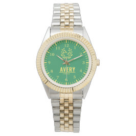 Relógio Green and Gold Personalized Custom Monogram Luxury