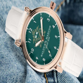 Relógio Green Monogram Custom couple floral names 