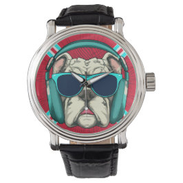 Relógio Groove Pup Men Vintage Black Leather Strap Watch