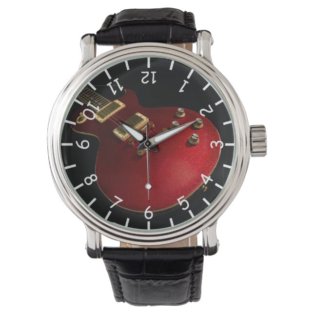 Relógio Guitarra Red Sparkle Electric Rock Legal de músico (Frente)