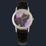 Relógio Gustav Klimt Black Kitten<br><div class="desc">Assista com um gatinho preto Gustav Klimt! Esta beleza de olhos largos se coloca num campo verde de flores roxas. Um presente pensativo para amantes de gatos e entusiastas de arte austríacos!</div>