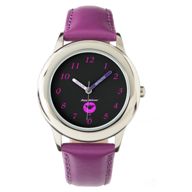 Relógio Halloween Bat Kids Stainless Steel Purple Watch (Frente)