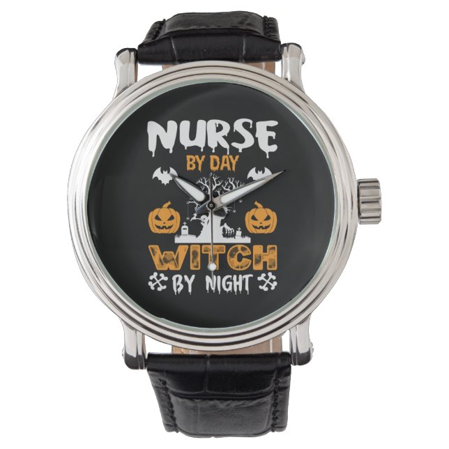 Relógio Halloween Nurse By Day Witch By Night Birthday (Frente)