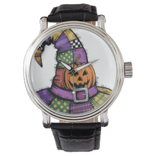 Relógio Halloween Patchwork Witch Hat Spooky
