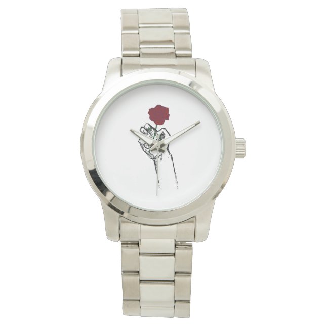 Relógio Hand Holding Rose Minimal Art Women’s – Elegant Fl (Frente)