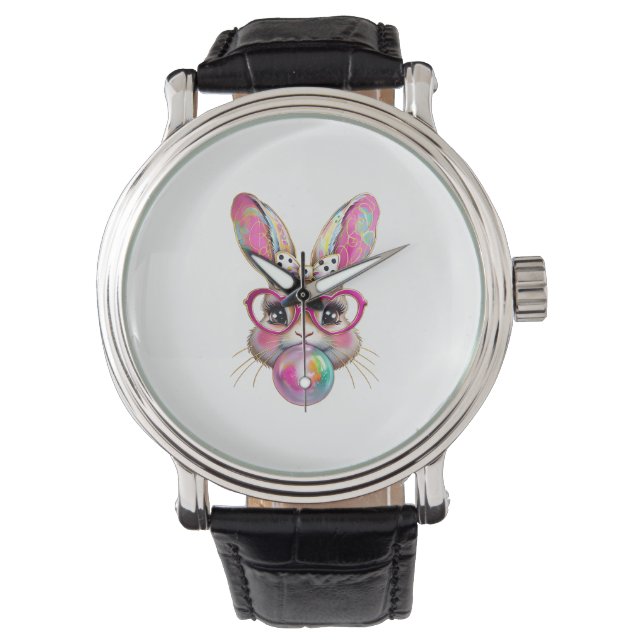 Relógio Happy Easter Bunny Coquette Bow Brushstroke Easter (Frente)