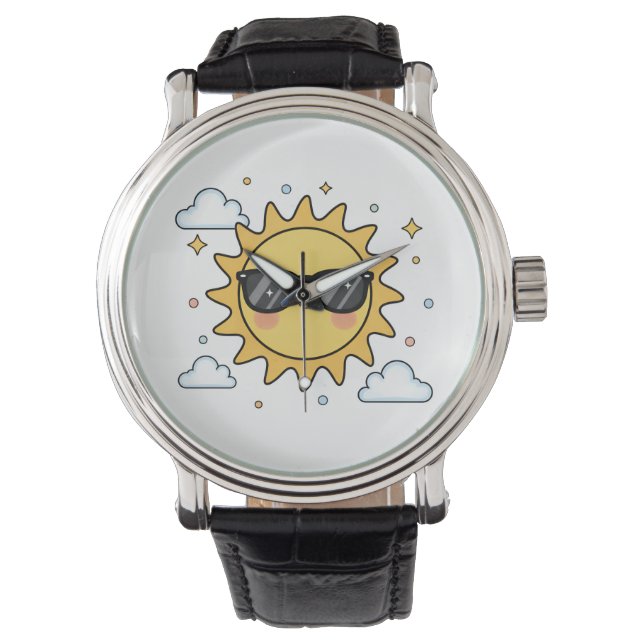 Relógio Happy Smiling Sun Cartoon - Minimalist Kawaii Suns (Frente)