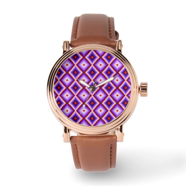 Relógio Harlequin Diamond Checkered Purple Pattern (Frente)