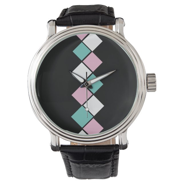 Relógio Harlequin Watch (Preto, Aqua e Rosa) (Frente)