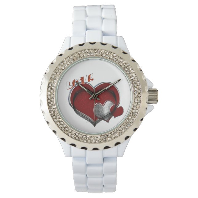 Relógio Heart Magic White Rhinestone White Enamel Watch (Frente)