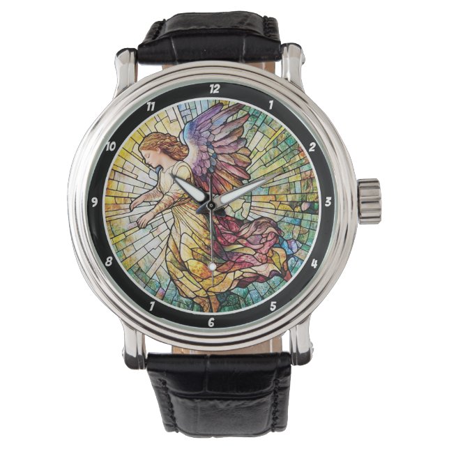 Relógio Heavenly Grace Time Stained Glass Angel Wall (Frente)