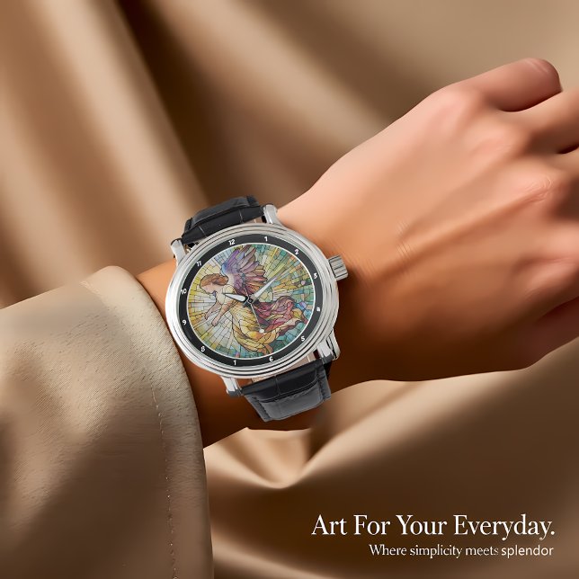 Relógio Heavenly Grace Time Stained Glass Angel Wall (Criador carregado)