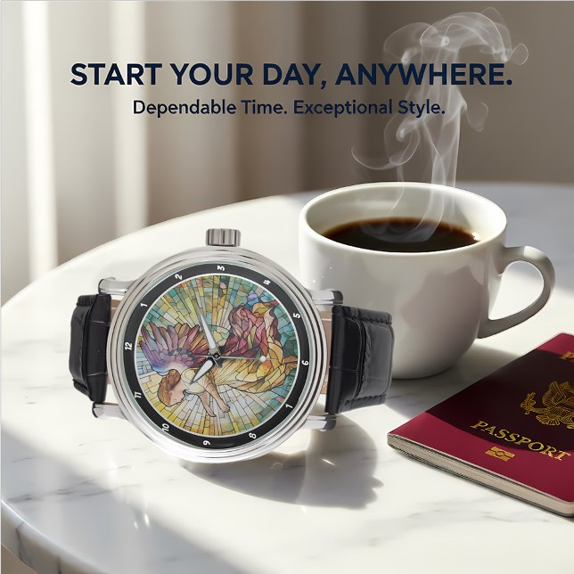 Relógio Heavenly Rose Serenade Stained Glass Angel (Criador carregado)