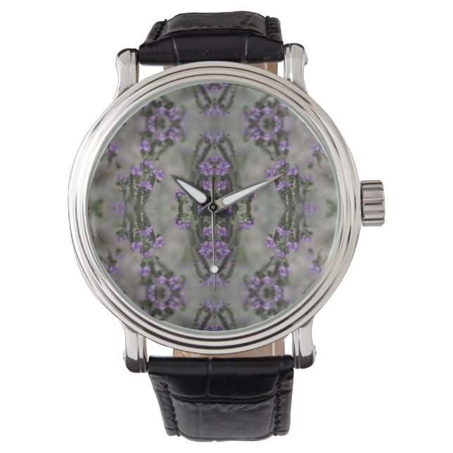 Relógio Heliotrope de Sal Roxo Padrão de Flor Selvagem (Frente)