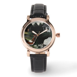 Relógio Hen com seus Pintinhos em uma paisagem rural